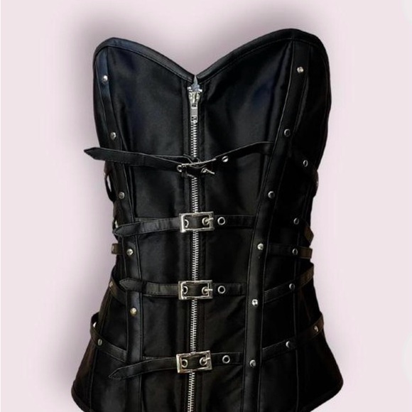 Tops | Charmian Gothic Punk Satin Boned Zipper Overbust Corset With Buckles Size 5xl | Poshmark